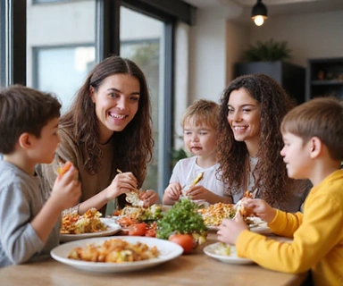 Family eating a healthy meal together at a dining table